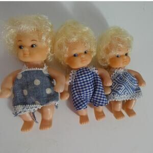 Vintage 4 Inch Babies Lot of 3 Blonde With Blue Eyes Clothes Unbranded
